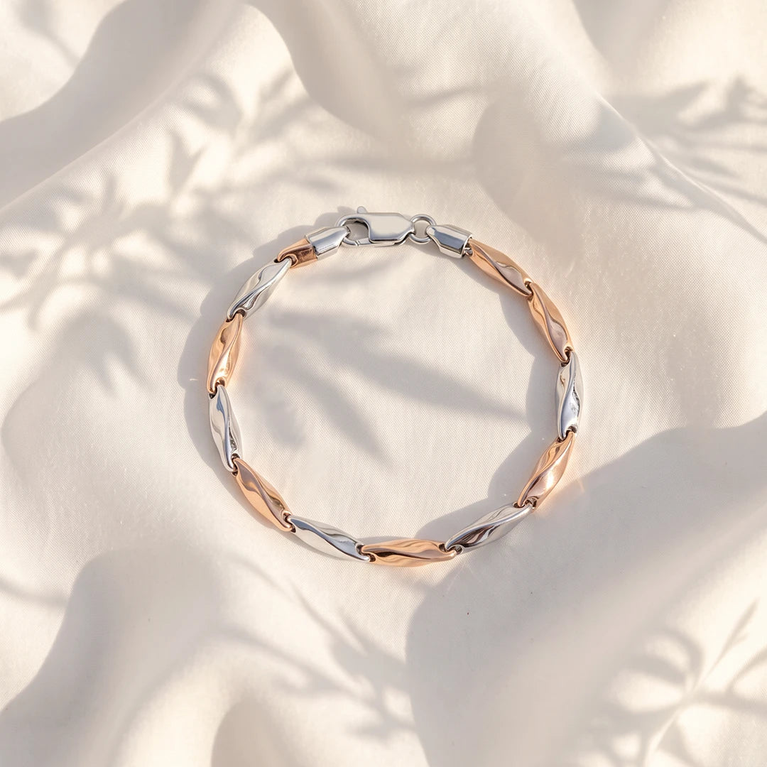 Dual-Tone Sculpted Link Ladies Bracelet | 925 Sterling Silver
