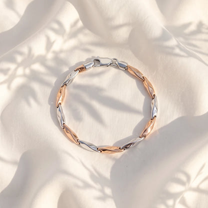 Dual-Tone Sculpted Link Ladies Bracelet | 925 Sterling Silver