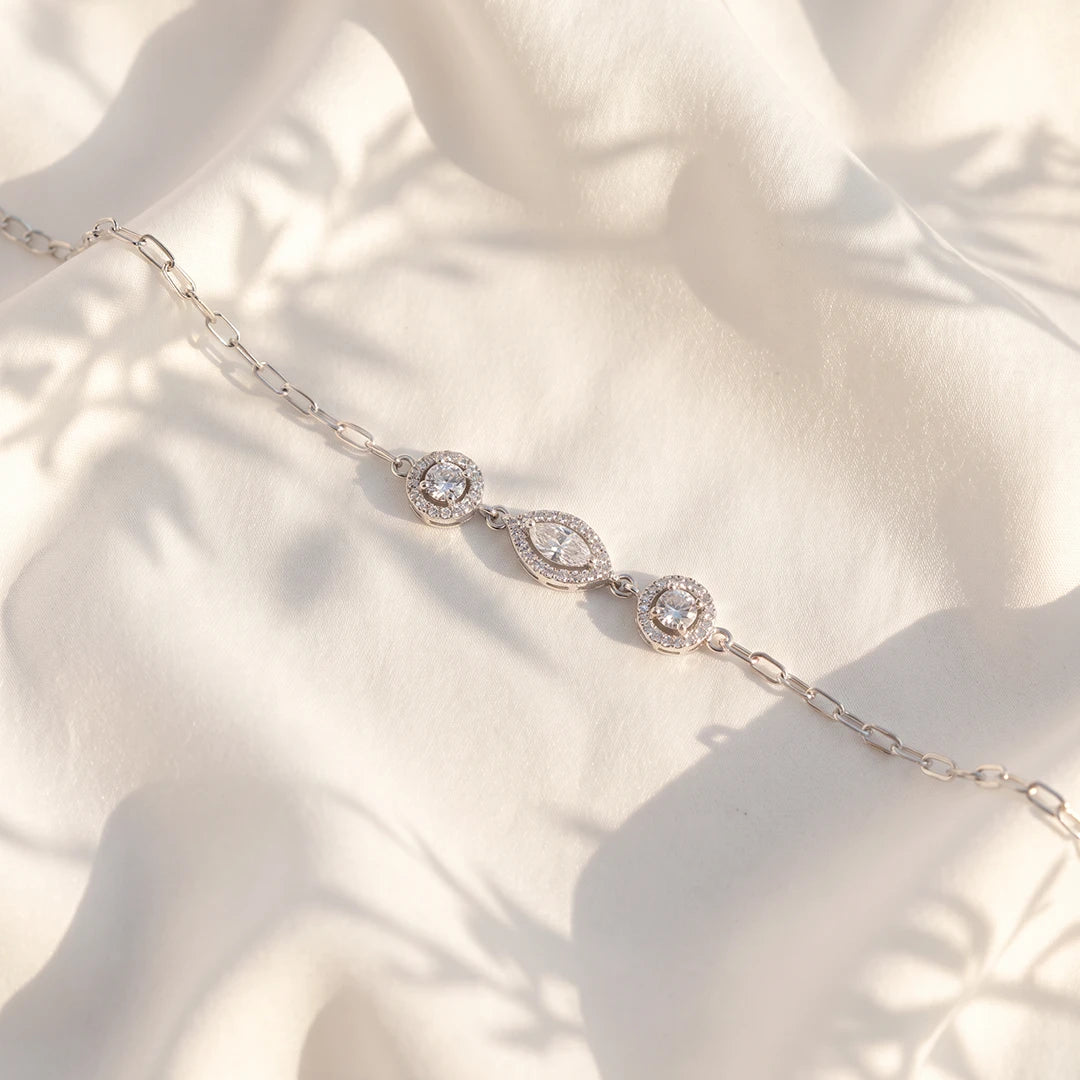 Marquise Center Trio Halo Ladies Bracelet | 925 Sterling Silver