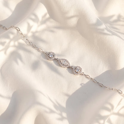 Marquise Center Trio Halo Ladies Bracelet | 925 Sterling Silver