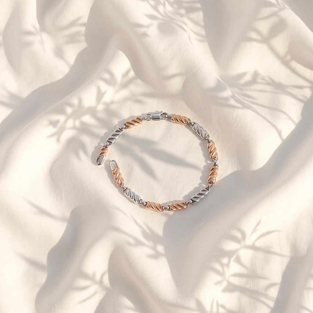 Dual-Tone Twist Link Ladies Bracelet | 925 Sterling Silver