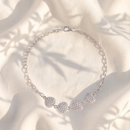 Four Heart Pavé Ladies Bracelet | 925 Sterling Silver