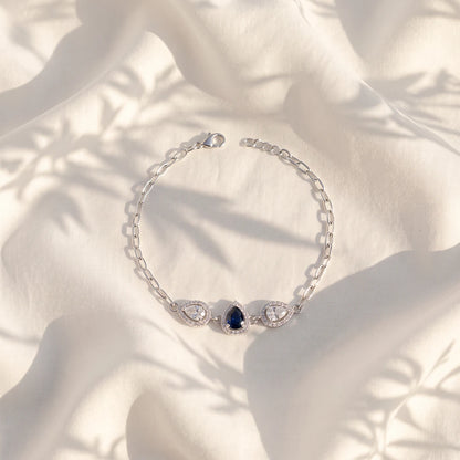 Blue Pear Trio Halo Ladies Bracelet | 925 Sterling Silver
