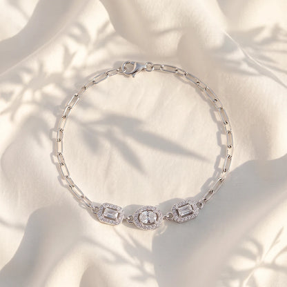 Mixed-Cut Trio Halo Link Ladies Bracelet | 925 Sterling Silver