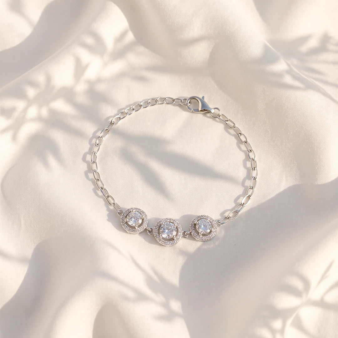 Triple Round Halo Ladies Bracelet | 925 Sterling Silver