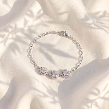 Triple Round Halo Ladies Bracelet | 925 Sterling Silver