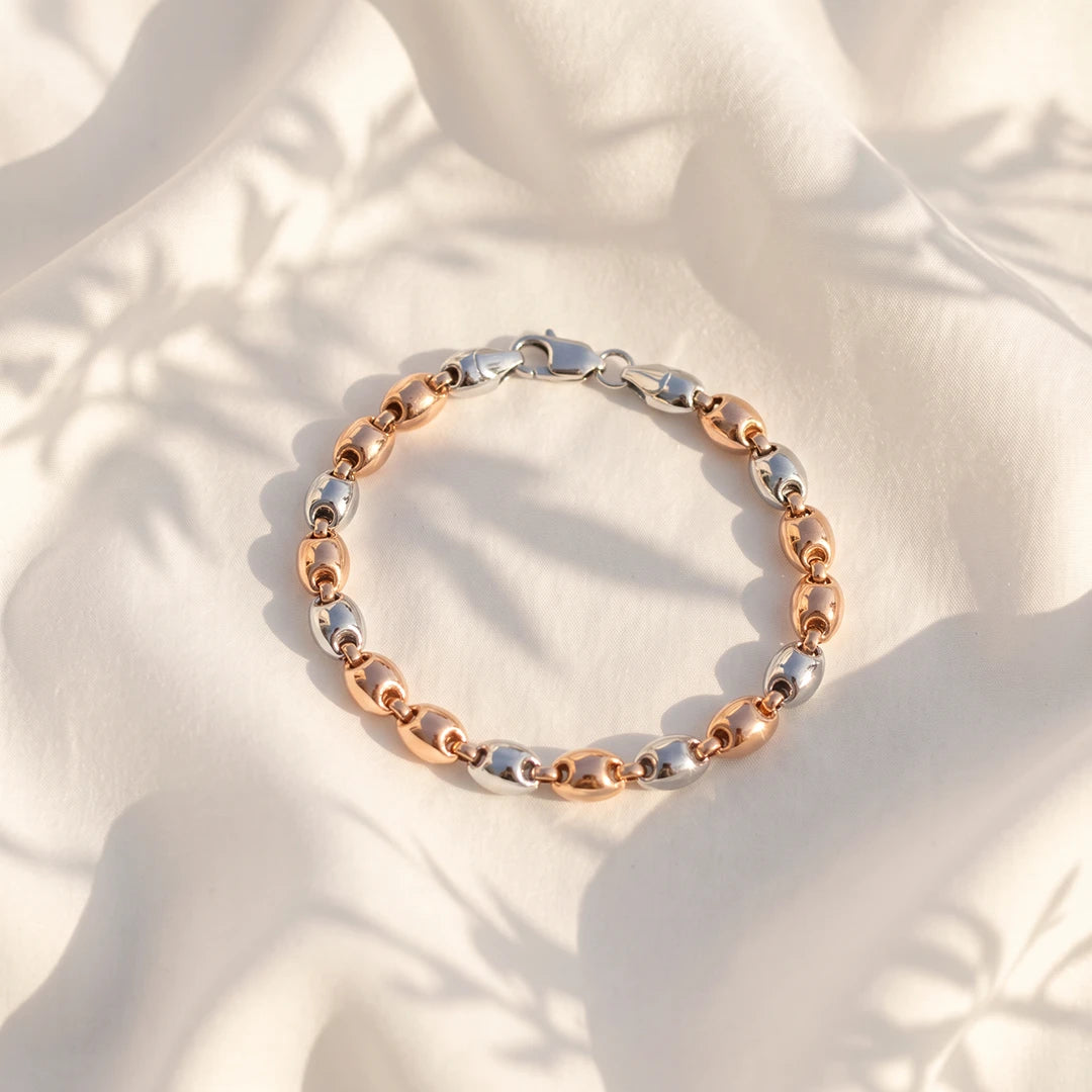 Dual-Tone Oval Link Ladies Bracelet | 925 Sterling Silver
