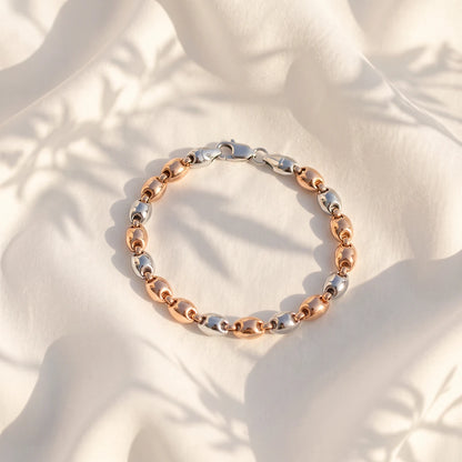 Dual-Tone Oval Link Ladies Bracelet | 925 Sterling Silver