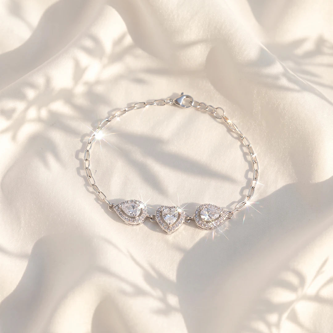 Triple Heart Halo Ladies Bracelet | 925 Sterling Silver