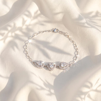 Triple Heart Halo Ladies Bracelet | 925 Sterling Silver