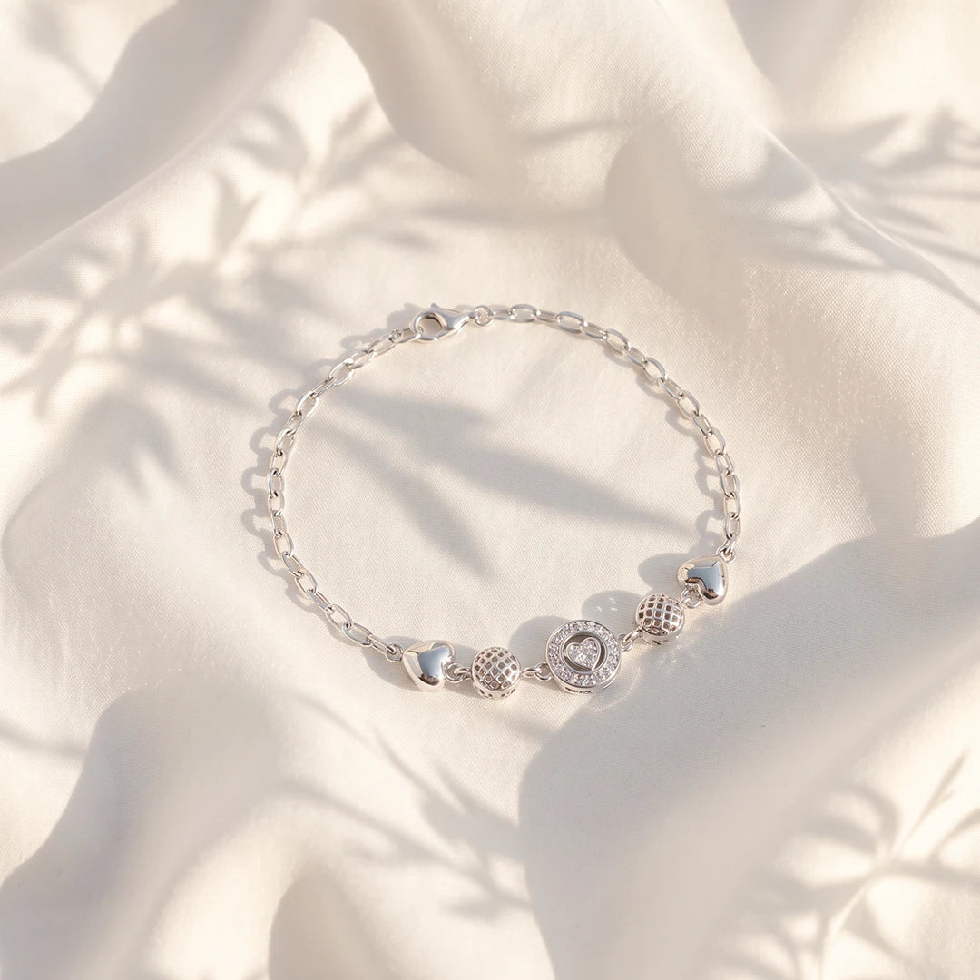 Heart Medallion Trio Ladies Bracelet | 925 Sterling Silver