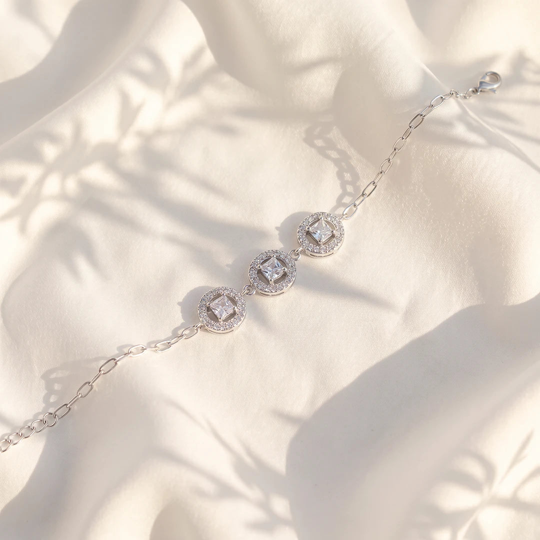 Triple Princess Halo Ladies Bracelet | 925 Sterling Silver