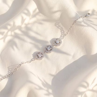 Triple Princess Halo Ladies Bracelet | 925 Sterling Silver