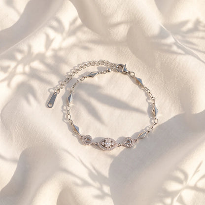 Marquise Halo Leaf Link Ladies Bracelet | 925 Sterling Silver