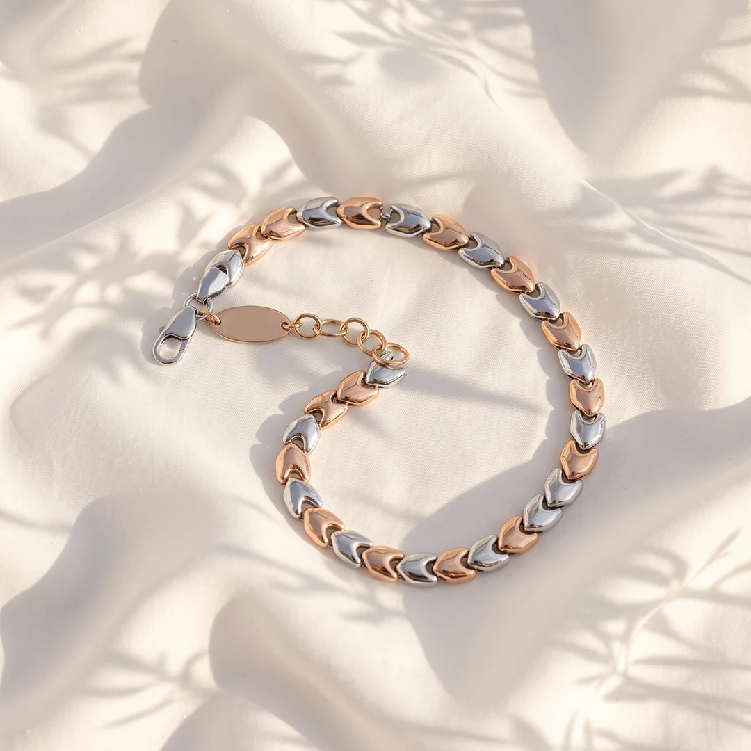 Dual-Tone Chevron Link Ladies Bracelet | 925 Sterling Silver