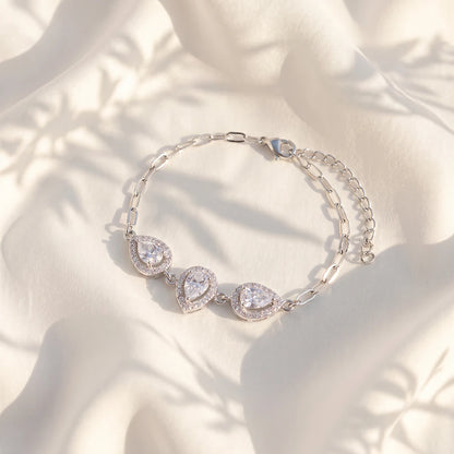 Triple Pear Halo Ladies Bracelet | 925 Sterling Silver