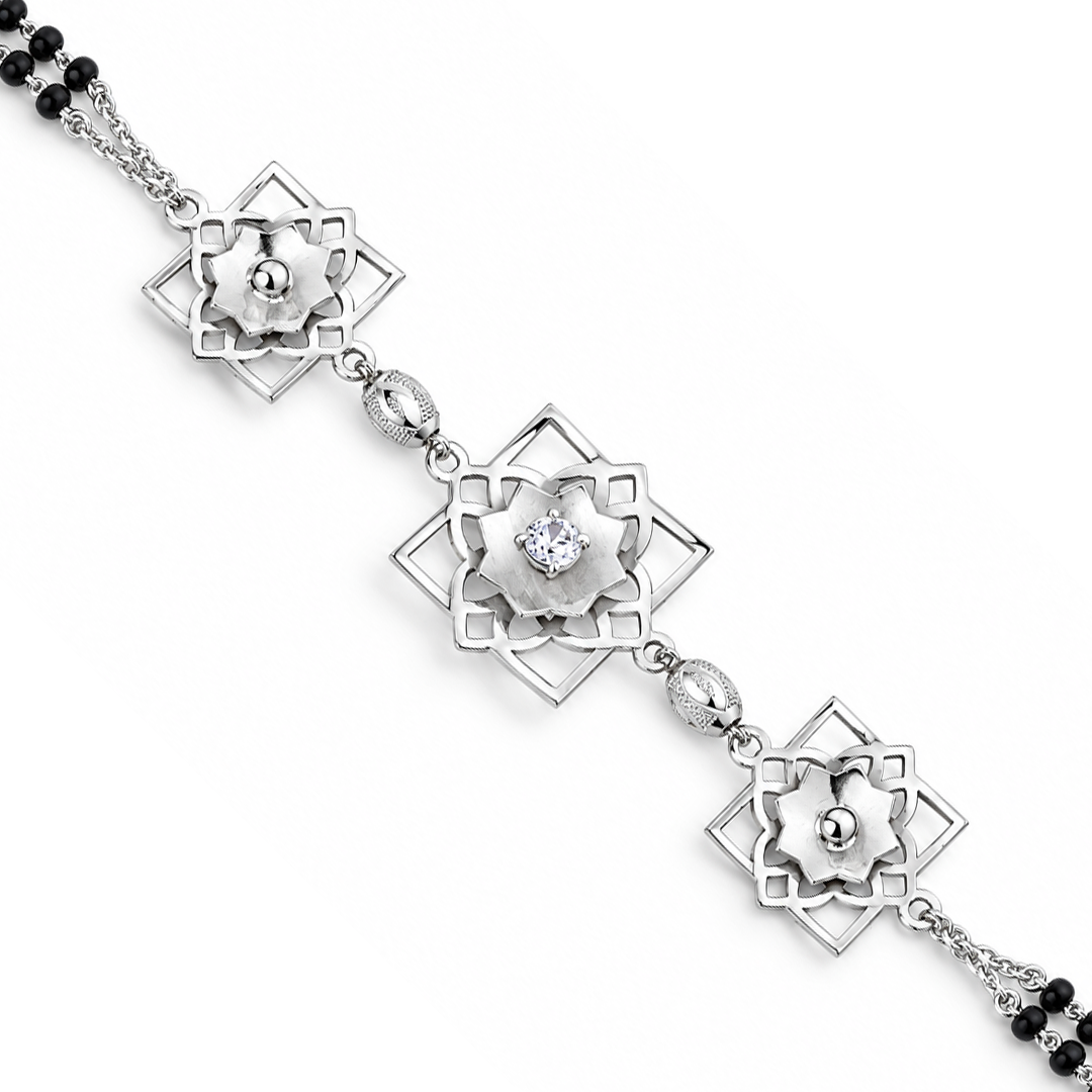 Silver Lotus Square Frame Ladies Bracelet | 925 Sterling Silver