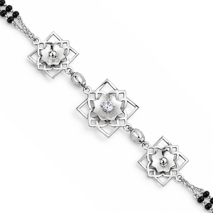 Silver Lotus Square Frame Ladies Bracelet | 925 Sterling Silver
