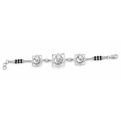 Silver Lotus Square Frame Ladies Bracelet | 925 Sterling Silver