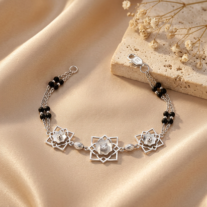 Silver Lotus Square Frame Ladies Bracelet | 925 Sterling Silver