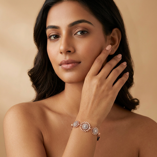 Rose Gold Dahlia Starburst Trio Ladies Bracelet | 925 Sterling Silver