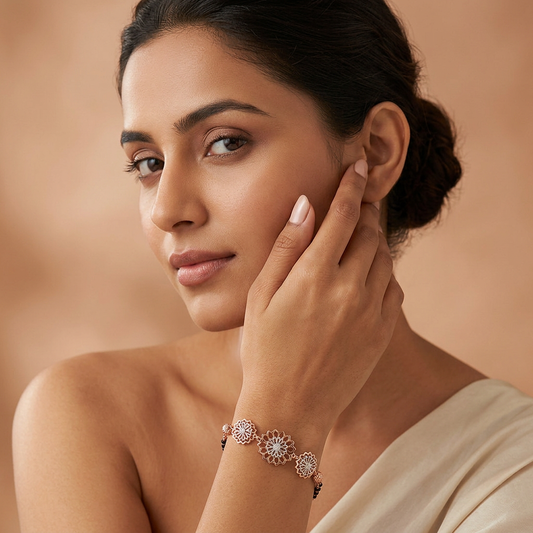 Rose Gold Dahlia Starburst Trio Ladies Bracelet | 925 Sterling Silver