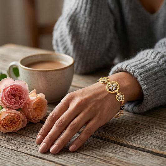 Golden Octagon Quatrefoil Ladies Bracelet | 925 Sterling Silver
