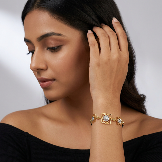 Golden Lotus Square Trio Ladies Bracelet | 925 Sterling Silver