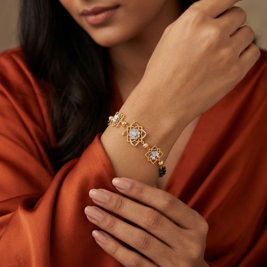Golden Lotus Square Trio Ladies Bracelet | 925 Sterling Silver