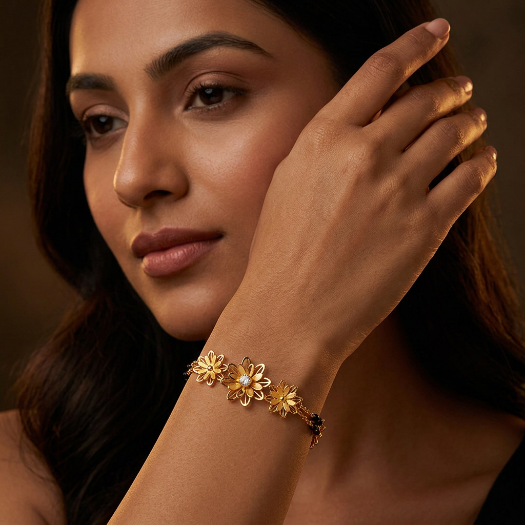 Golden Sunflower Bloom Ladies Bracelet | 925 Sterling Silver