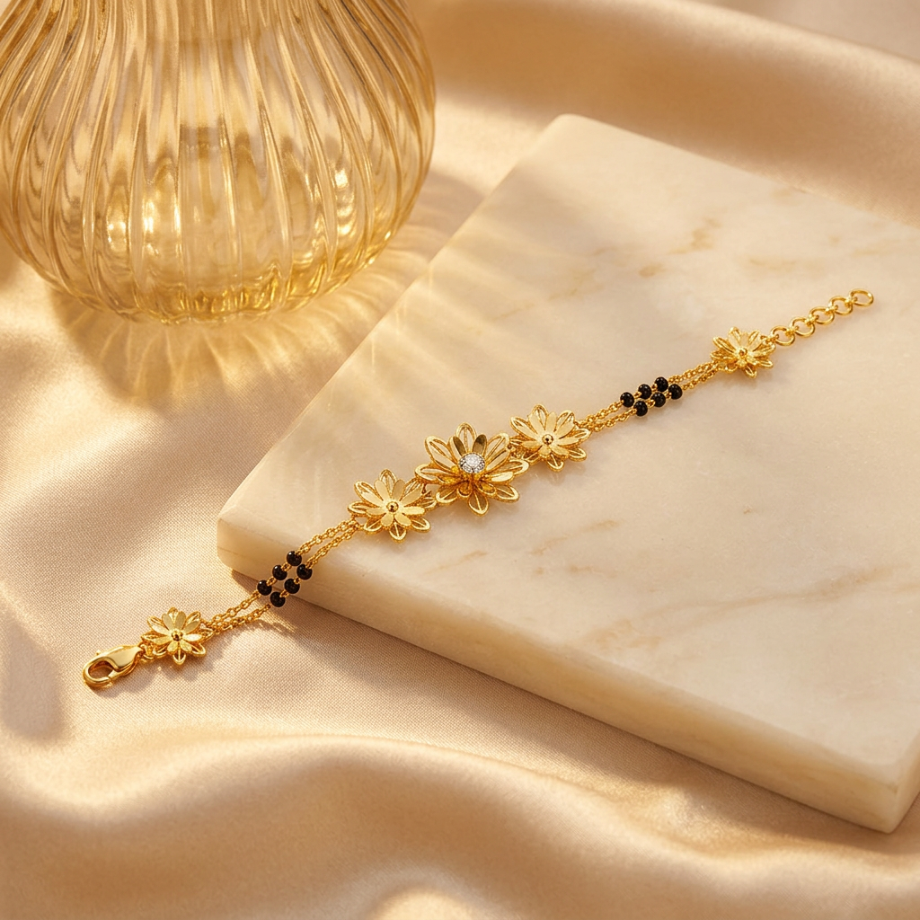 Golden Sunflower Bloom Ladies Bracelet | 925 Sterling Silver