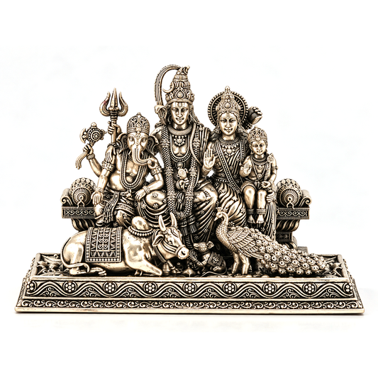 Antique Finish Shiva Parivar Idol with Nandi & Peacock