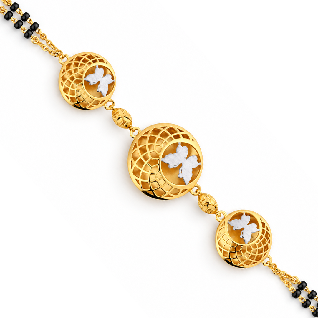 Golden Lattice Butterfly Dome Ladies Bracelet | 925 Sterling Silver
