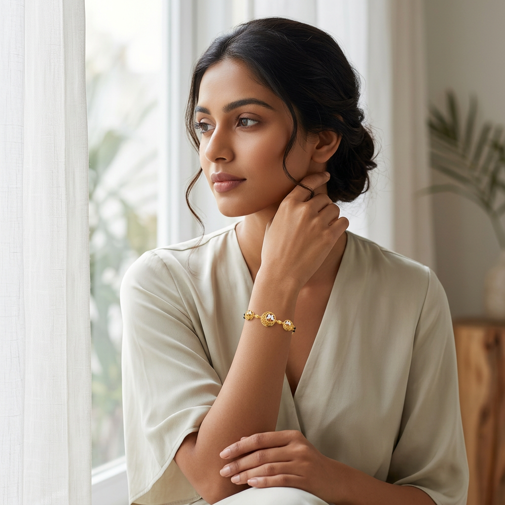 Golden Lattice Butterfly Dome Ladies Bracelet | 925 Sterling Silver