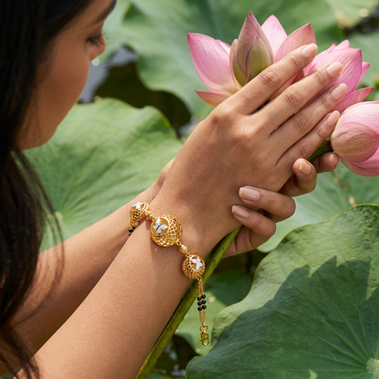 Golden Lattice Butterfly Dome Ladies Bracelet | 925 Sterling Silver