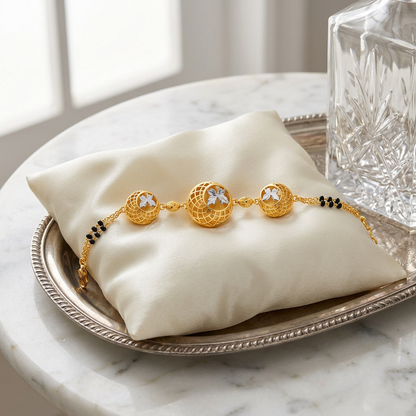 Golden Lattice Butterfly Dome Ladies Bracelet | 925 Sterling Silver
