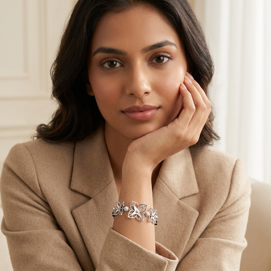 Silver Starflower Square Trio Ladies Bracelet | 925 Sterling Silver