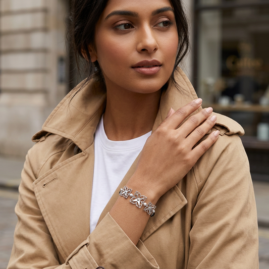 Silver Starflower Square Trio Ladies Bracelet | 925 Sterling Silver