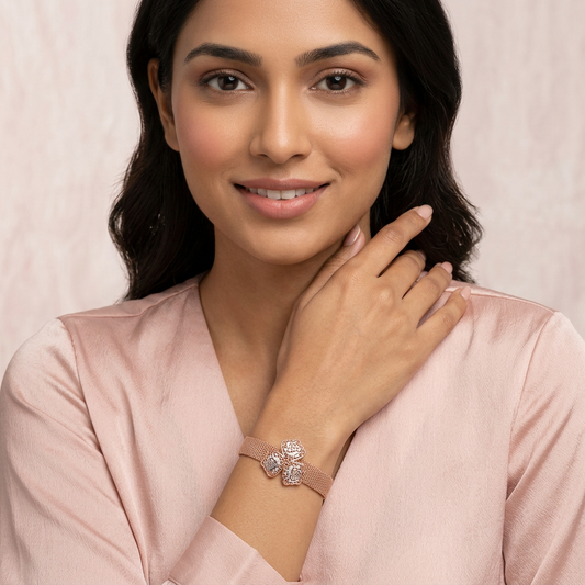 Rose Gold Mesh Trefoil Filigree Ladies Bracelet | 925 Sterling Silver