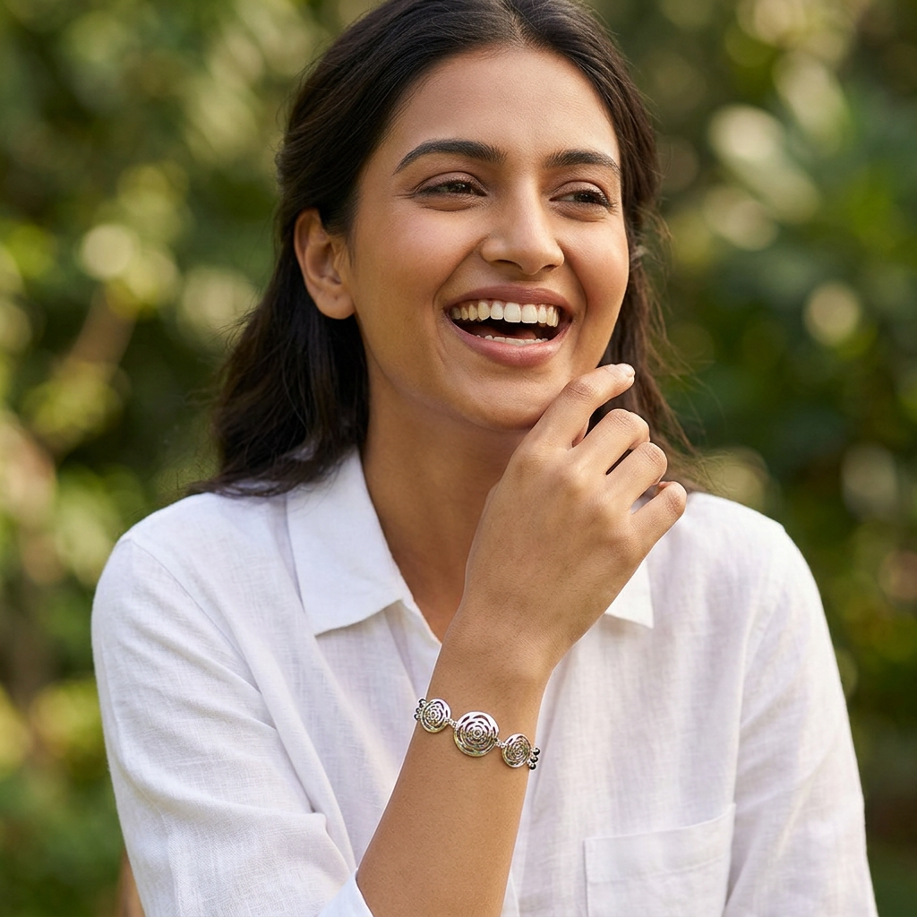 Silver Rose Medallion Ladies Bracelet | 925 Sterling Silver