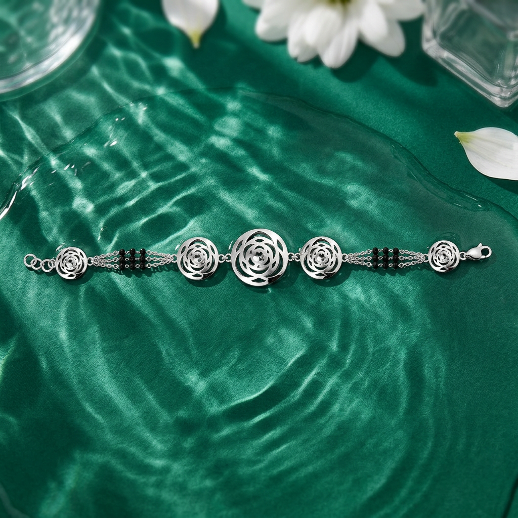 Silver Rose Medallion Ladies Bracelet | 925 Sterling Silver