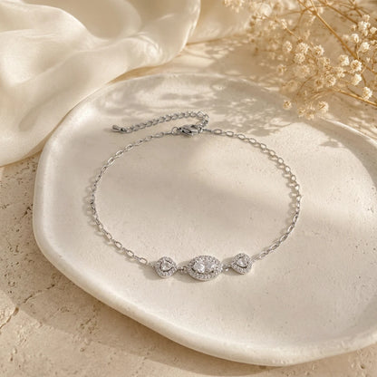 Marquise Halo Leaf Link Ladies Bracelet | 925 Sterling Silver