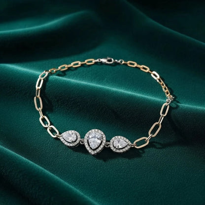 Triple Pear Halo Ladies Bracelet | 925 Sterling Silver