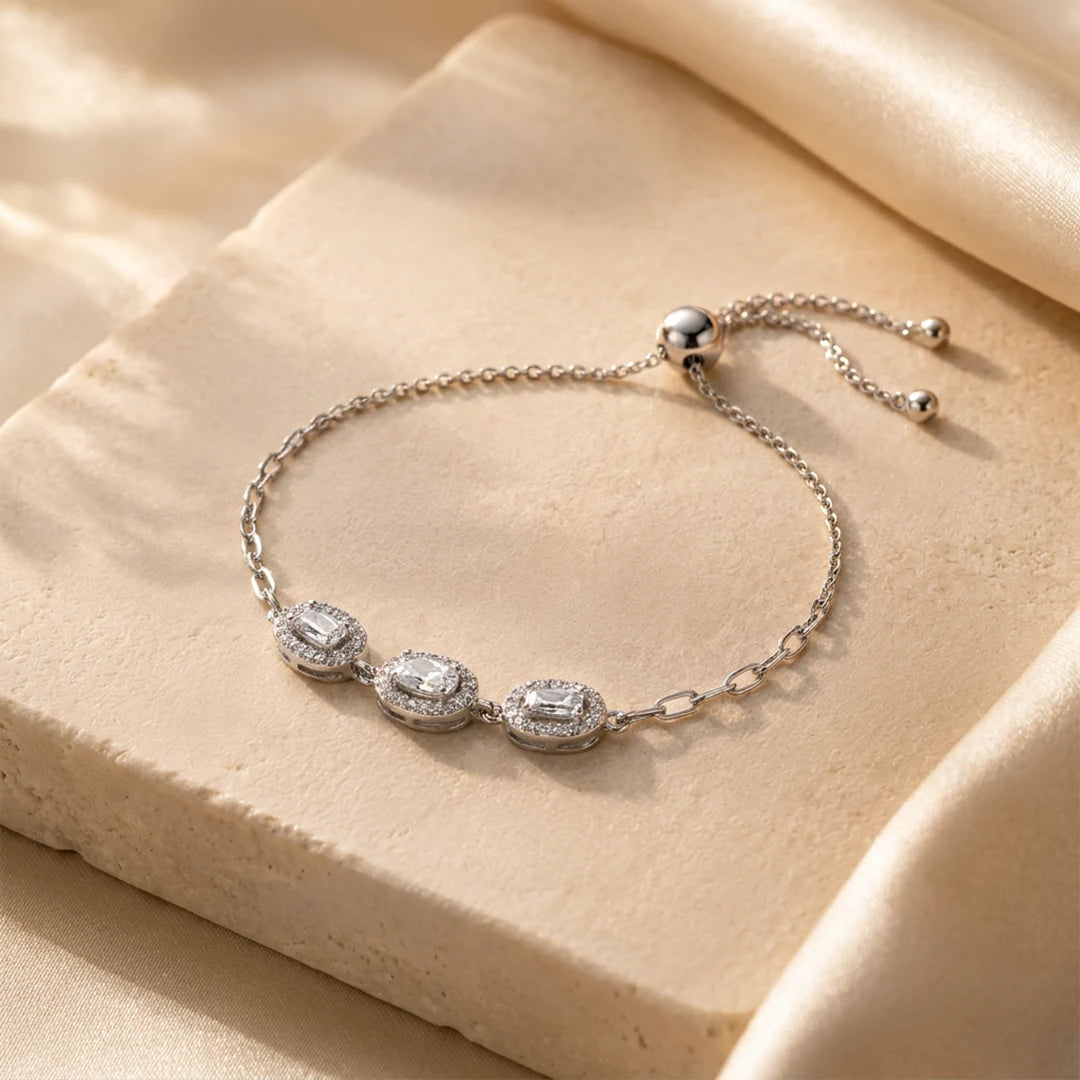 Mixed-Cut Trio Halo Link Ladies Bracelet | 925 Sterling Silver