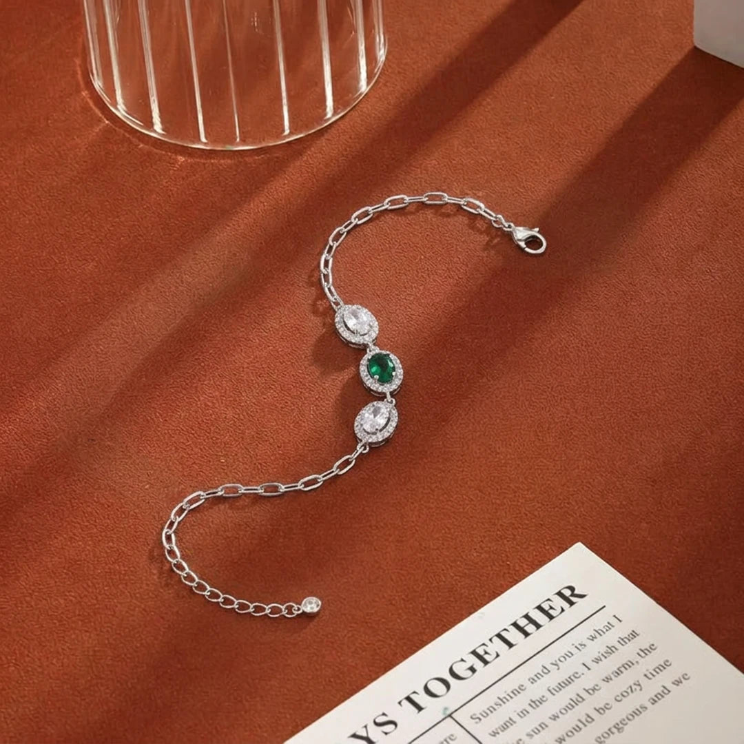 Emerald Trio Halo Ladies Bracelet | 925 Sterling Silver