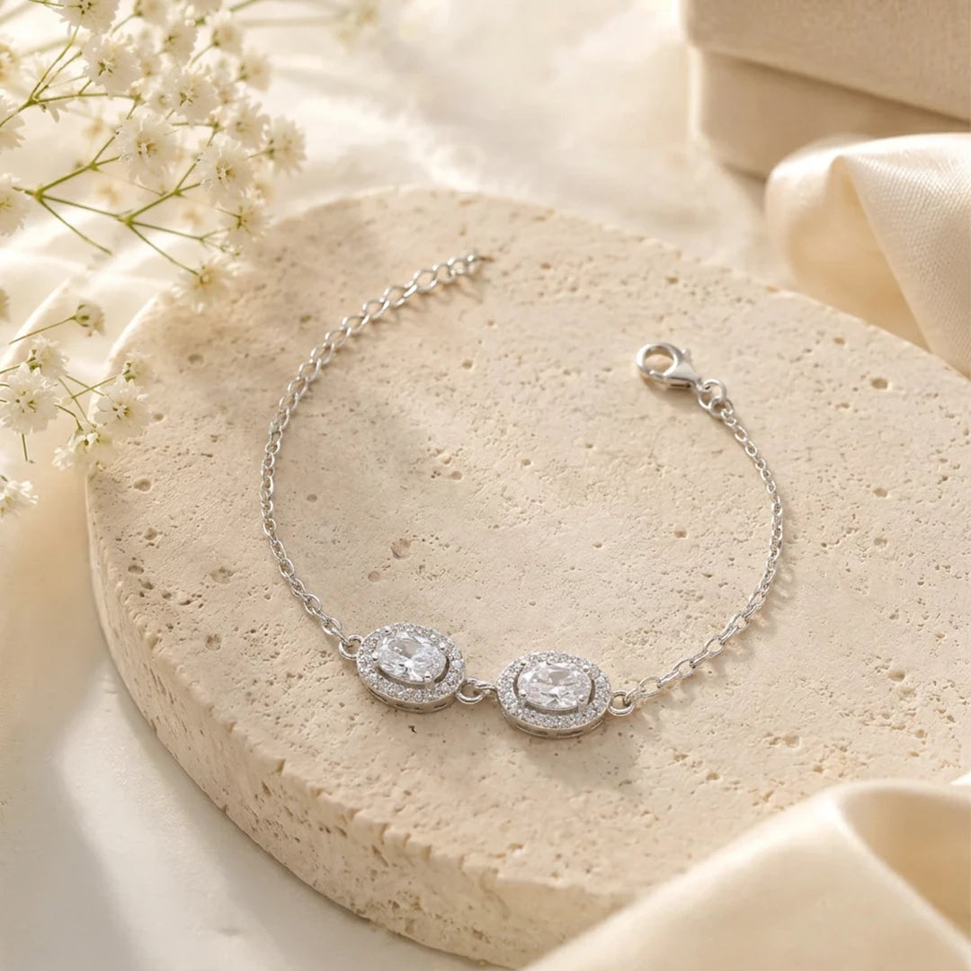 Dual Halo Oval Ladies Bracelet | 925 Sterling Silver