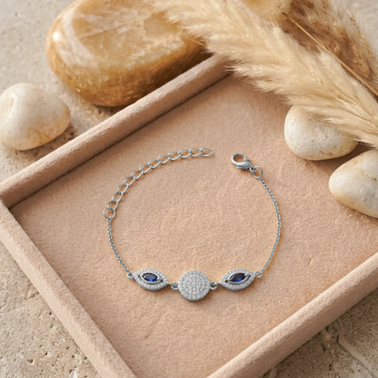 Blue Marquise Pavé Disc Ladies Bracelet | 925 Sterling Silver