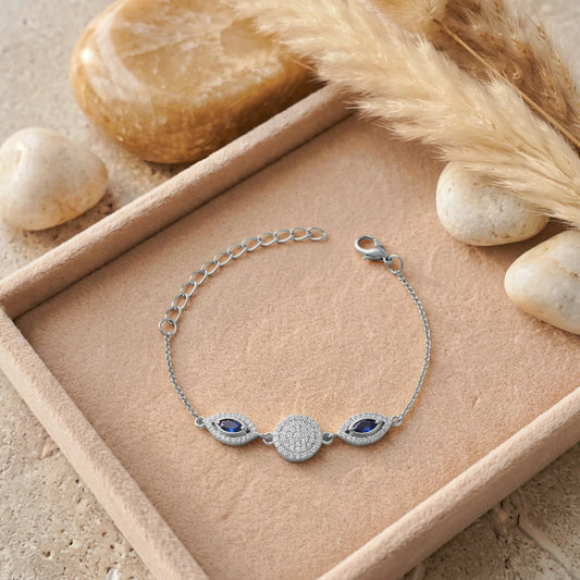 Blue Marquise Pavé Disc Ladies Bracelet | 925 Sterling Silver