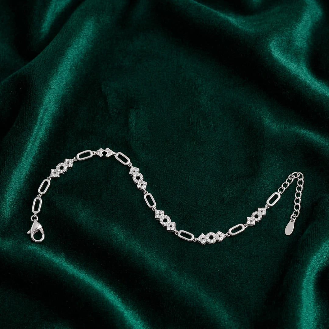 Ornate Circle & Open Link Ladies Bracelet | 925 Sterling Silver