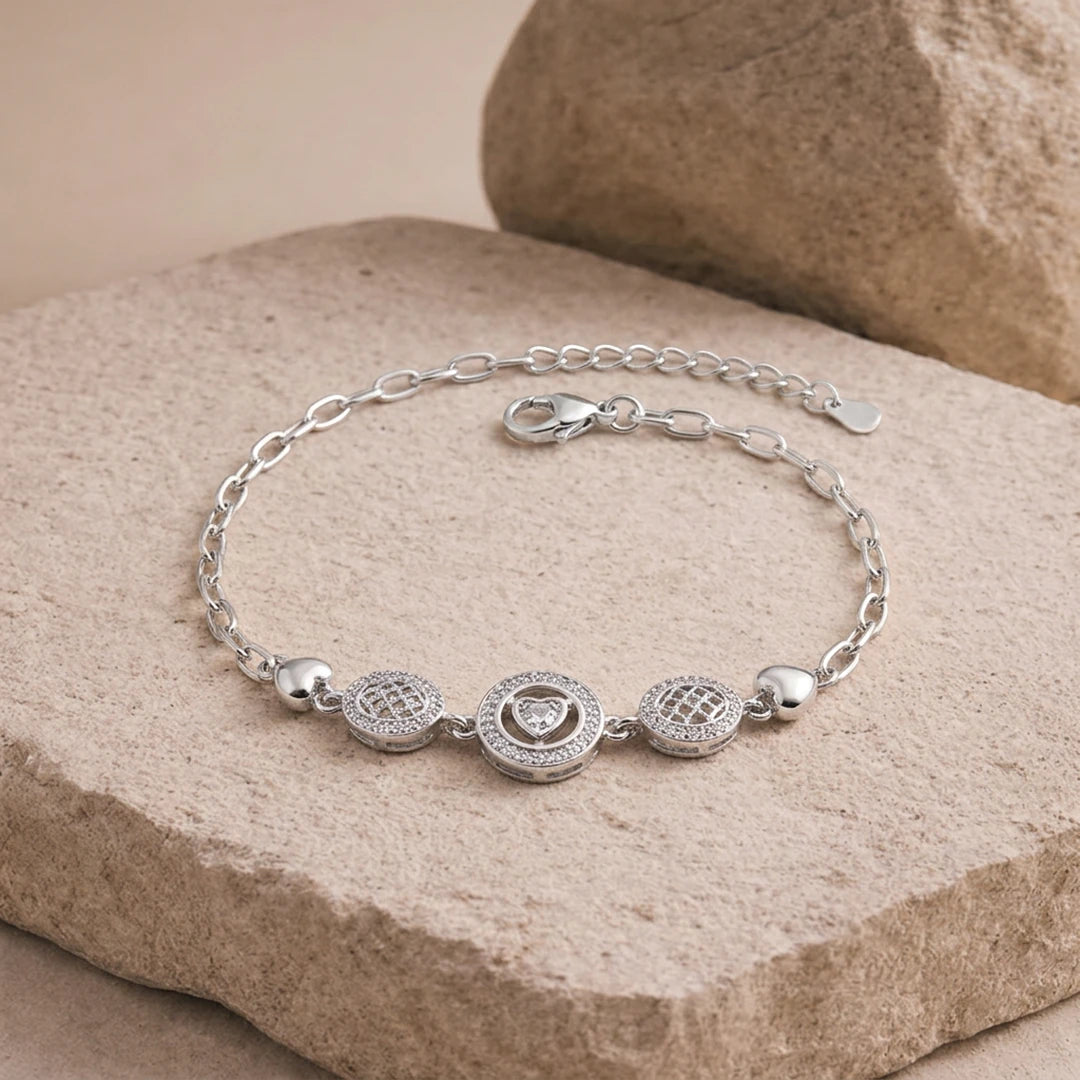 Heart Medallion Trio Ladies Bracelet | 925 Sterling Silver